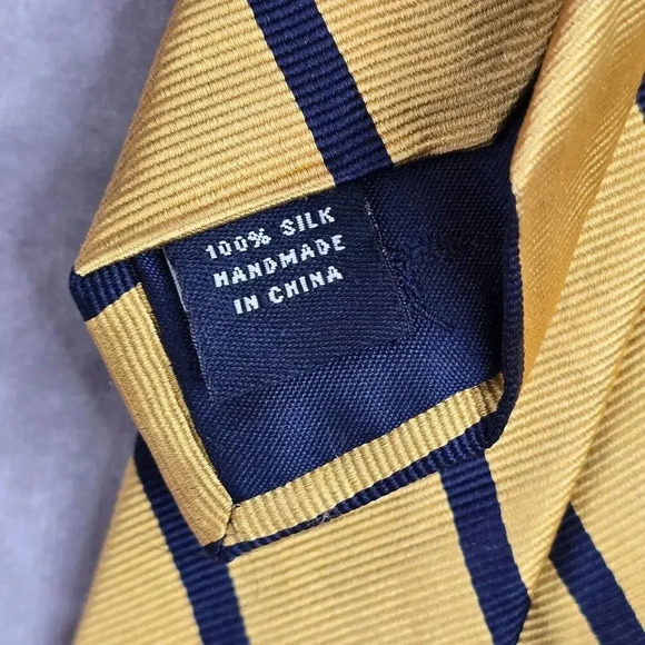 American Living Yellow Blue Stripe Geometric Diagonal 100% Silk Neck Tie NWOT - Picture 5 of 6